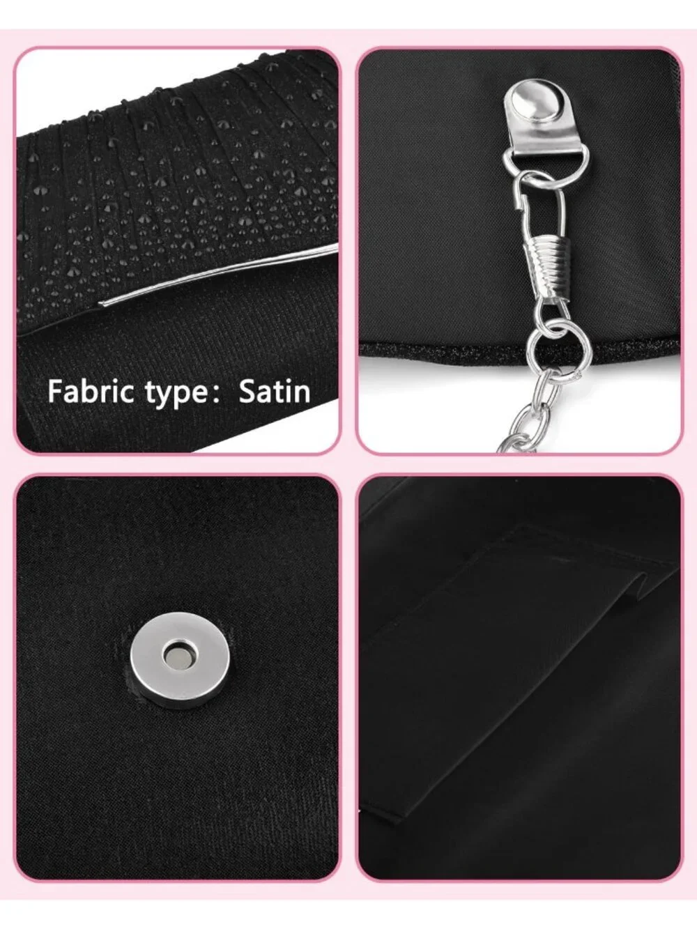 Women's C Black Suede Envelope Clutch Purse Formal Evening Wedding Party Bag